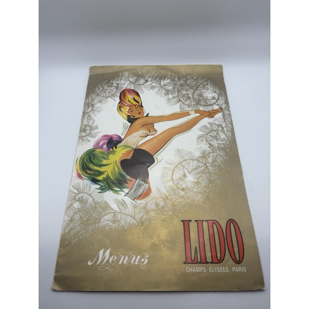 Vintage Lido Cabaret Menu Champs Elysees Paris France Showgirl Illustration
